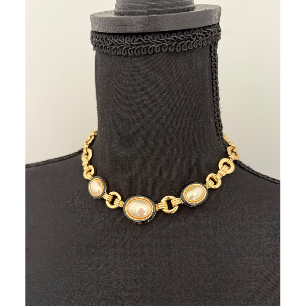 Vintage Dior Gold Tone large faux‎ Pearls Choker Necklace statement jewelry